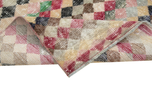 Checkered Runner Beyaz Geometrik Pamuk Yün El Dokuma Halısı 79x211 Agacan