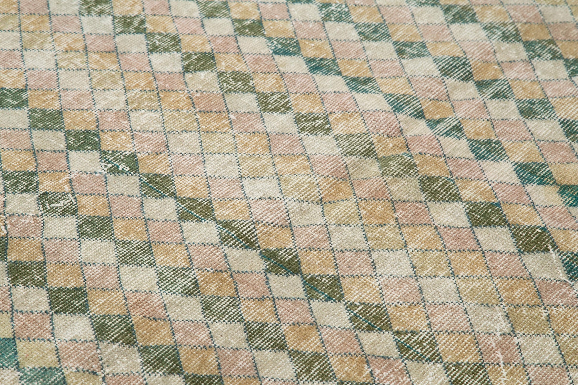 Checkered Kilim Beyaz Damalı Pamuk Yün El Dokuma Halısı 155x253 Agacan