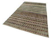 Checkered Kilim Bej Damalı Pamuk Yün El Dokuma Halısı 171x278 Agacan