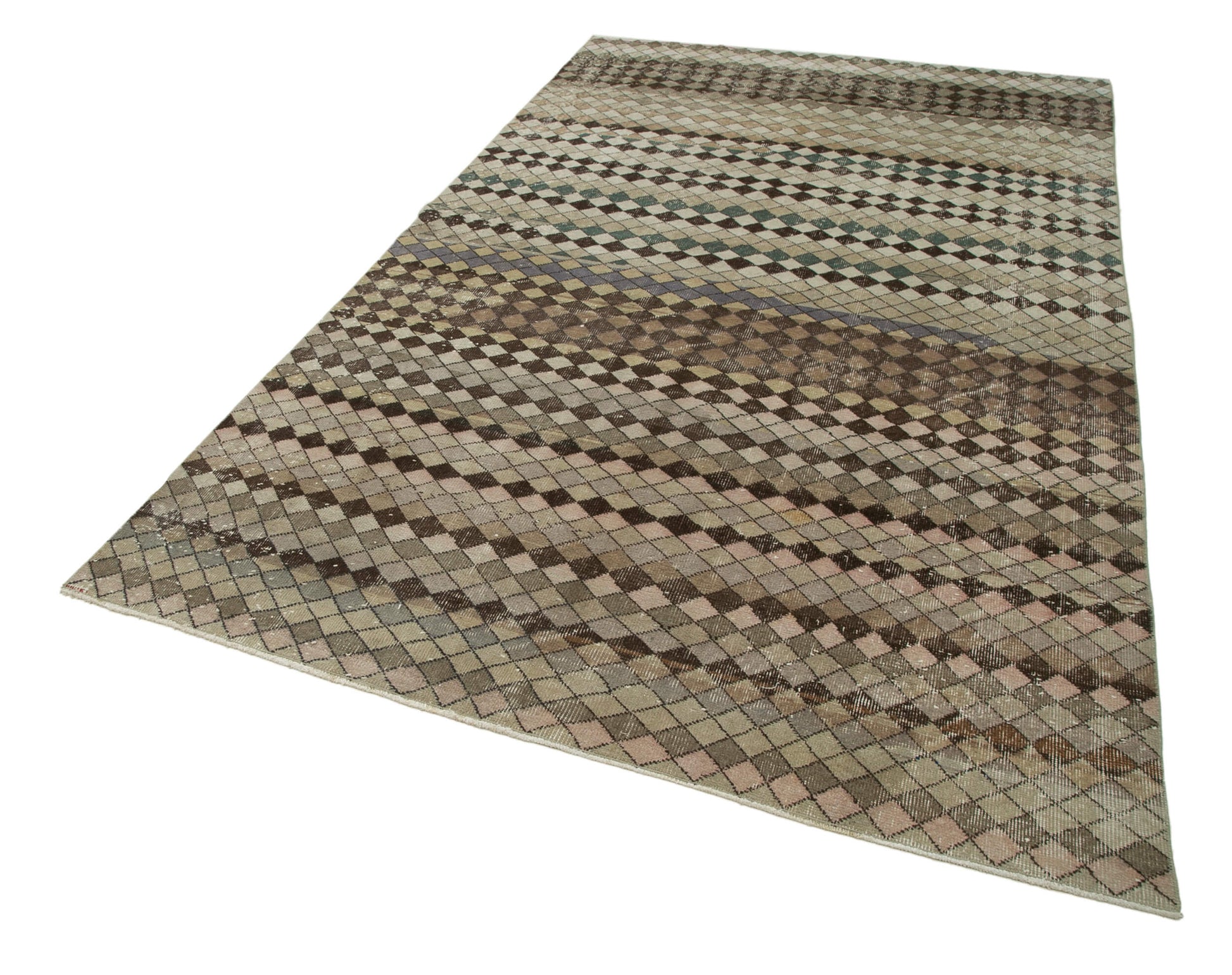 Checkered Kilim Bej Damalı Pamuk Yün El Dokuma Halısı 171x278 Agacan
