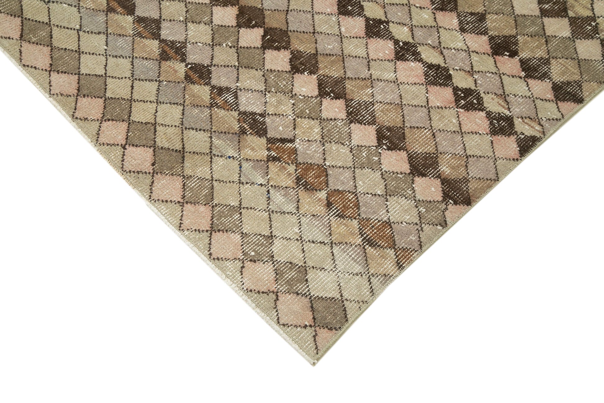 Checkered Kilim Bej Damalı Pamuk Yün El Dokuma Halısı 171x278 Agacan