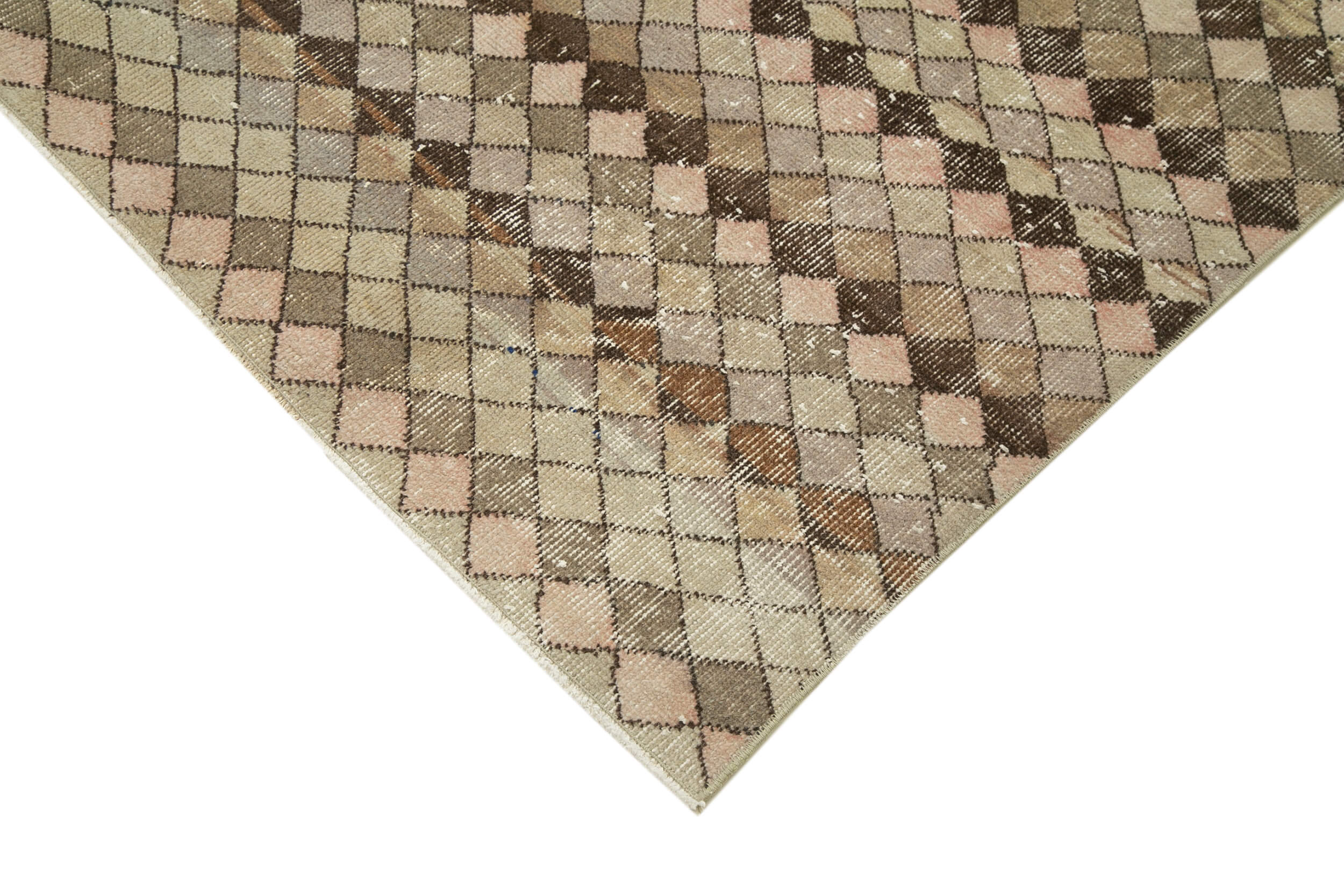 Checkered Kilim Bej Damalı Pamuk Yün El Dokuma Halısı 171x278 Agacan