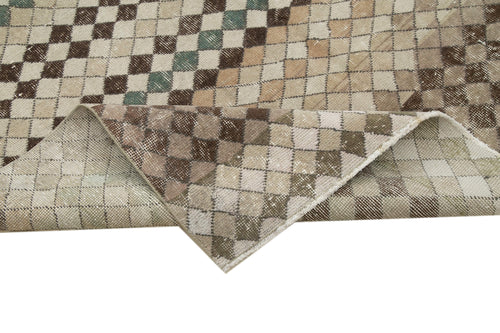 Checkered Kilim Bej Damalı Pamuk Yün El Dokuma Halısı 171x278 Agacan