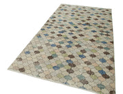 Checkered Kilim Bej Damalı Pamuk Yün El Dokuma Halısı 145x285 Agacan