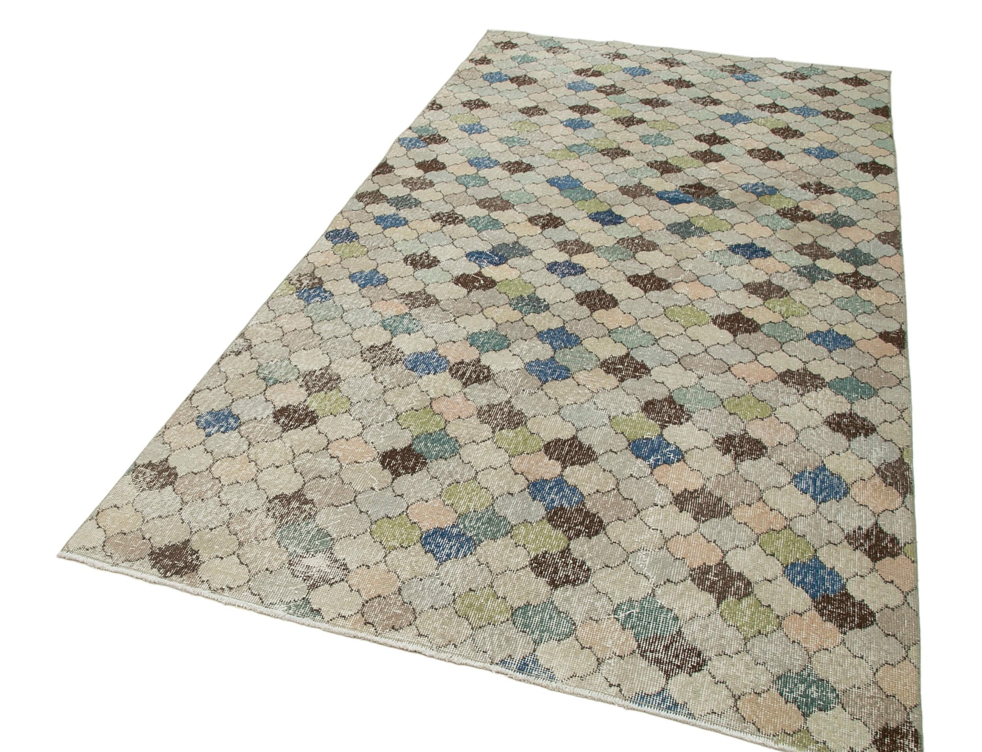 Checkered Kilim Bej Damalı Pamuk Yün El Dokuma Halısı 145x285 Agacan