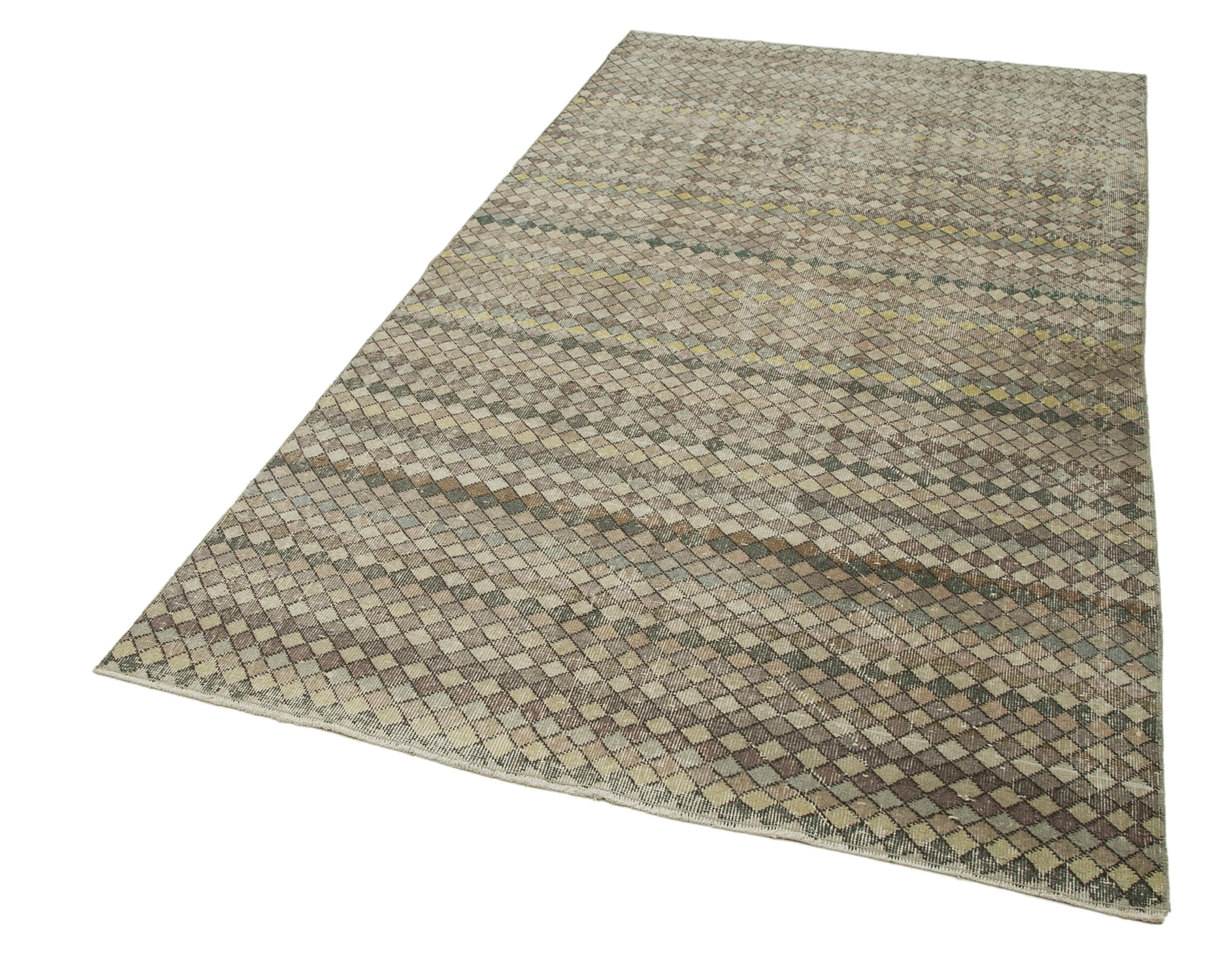 Checkered Kilim Bej Damalı Pamuk Yün El Dokuma Halısı 142x270 Agacan