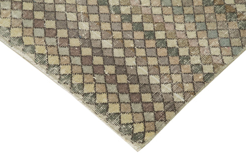 Checkered Kilim Bej Damalı Pamuk Yün El Dokuma Halısı 142x270 Agacan