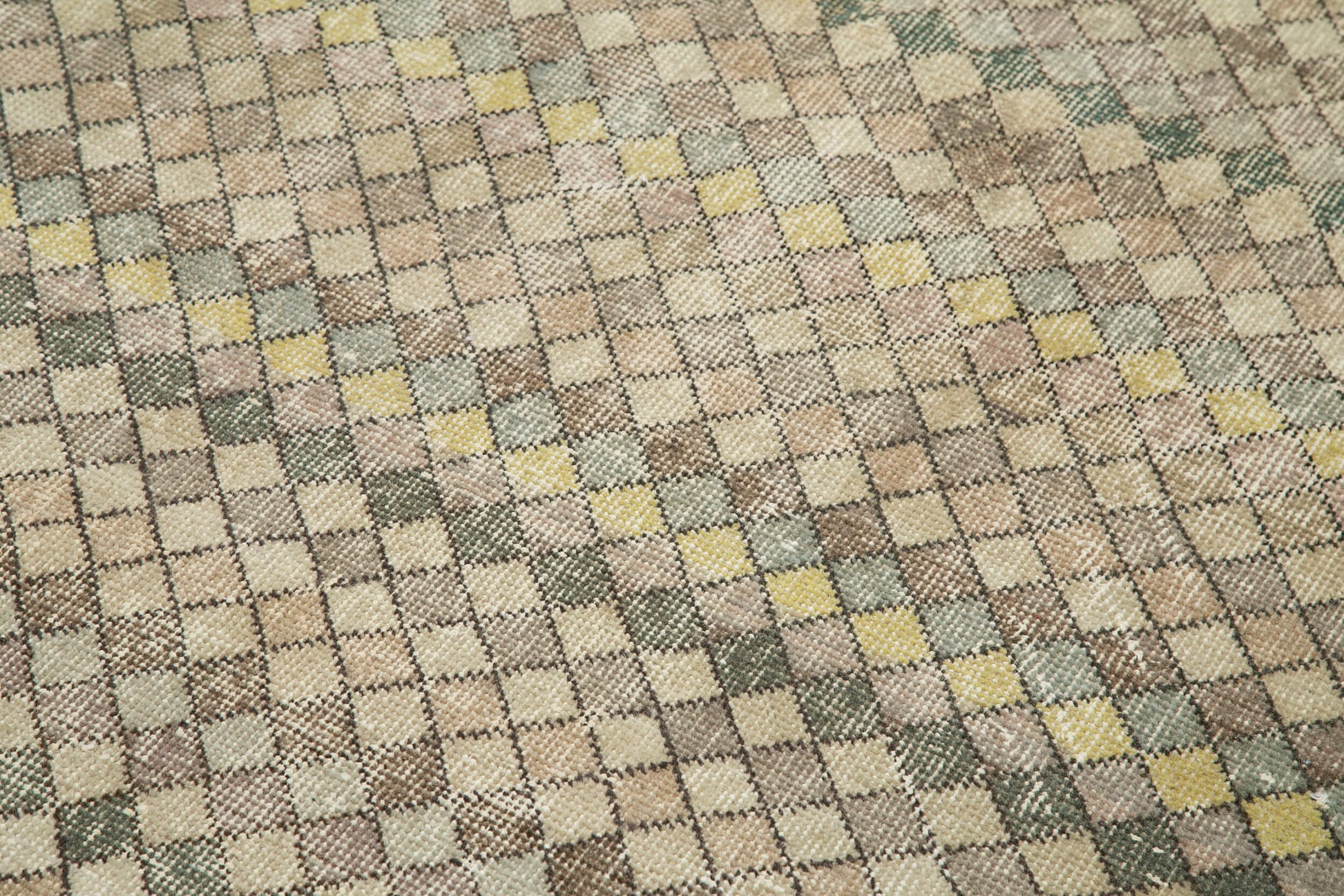 Checkered Kilim Bej Damalı Pamuk Yün El Dokuma Halısı 142x270 Agacan