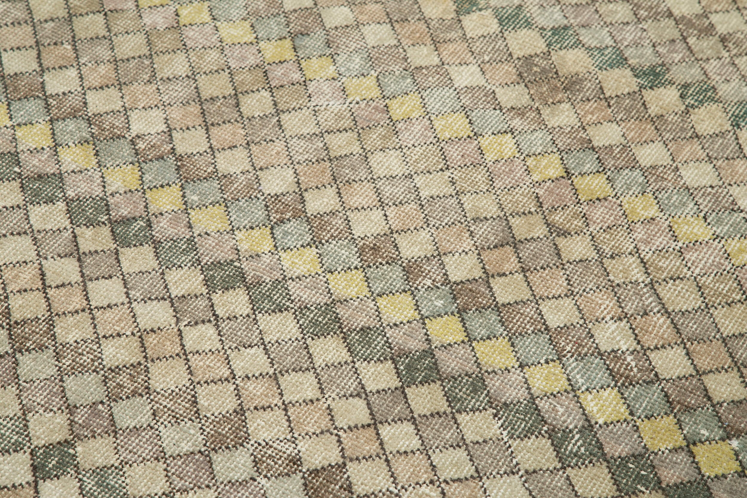 Checkered Kilim Bej Damalı Pamuk Yün El Dokuma Halısı 142x270 Agacan