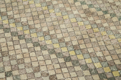 Checkered Kilim Bej Damalı Pamuk Yün El Dokuma Halısı 142x270 Agacan