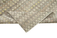 Checkered Kilim Bej Damalı Pamuk Yün El Dokuma Halısı 142x270 Agacan