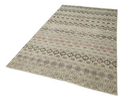 Checkered Kilim Bej Damalı Pamuk Yün El Dokuma Halısı 154x286 Agacan