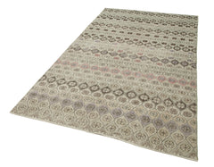 Checkered Kilim Bej Damalı Pamuk Yün El Dokuma Halısı 154x286 Agacan