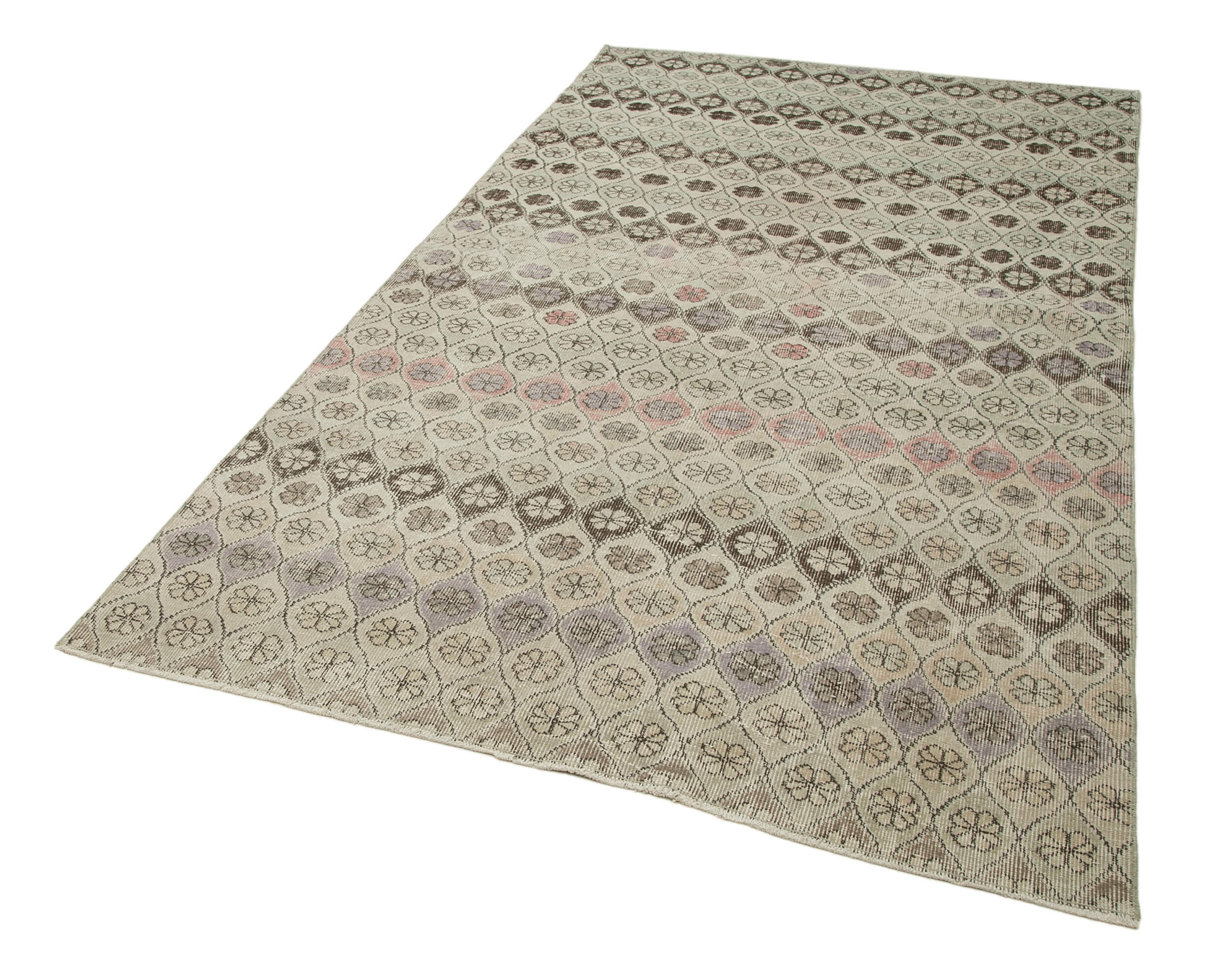 Checkered Kilim Bej Damalı Pamuk Yün El Dokuma Halısı 154x286 Agacan