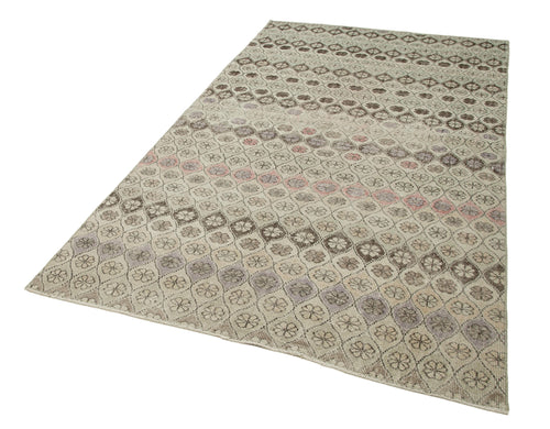 Checkered Kilim Bej Damalı Pamuk Yün El Dokuma Halısı 154x286 Agacan