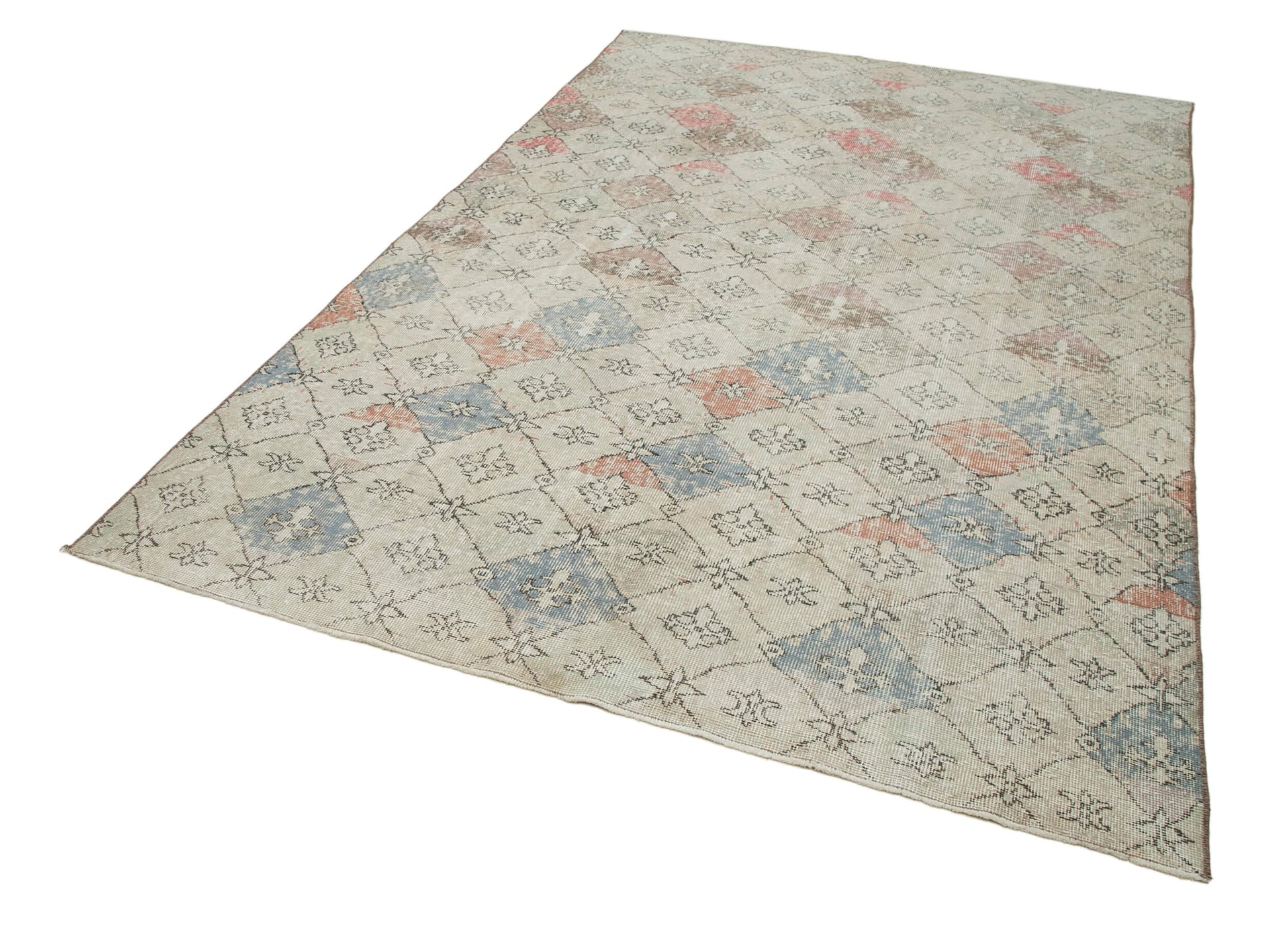 Checkered Kilim Bej Damalı Pamuk Yün El Dokuma Halısı 180x280 Agacan