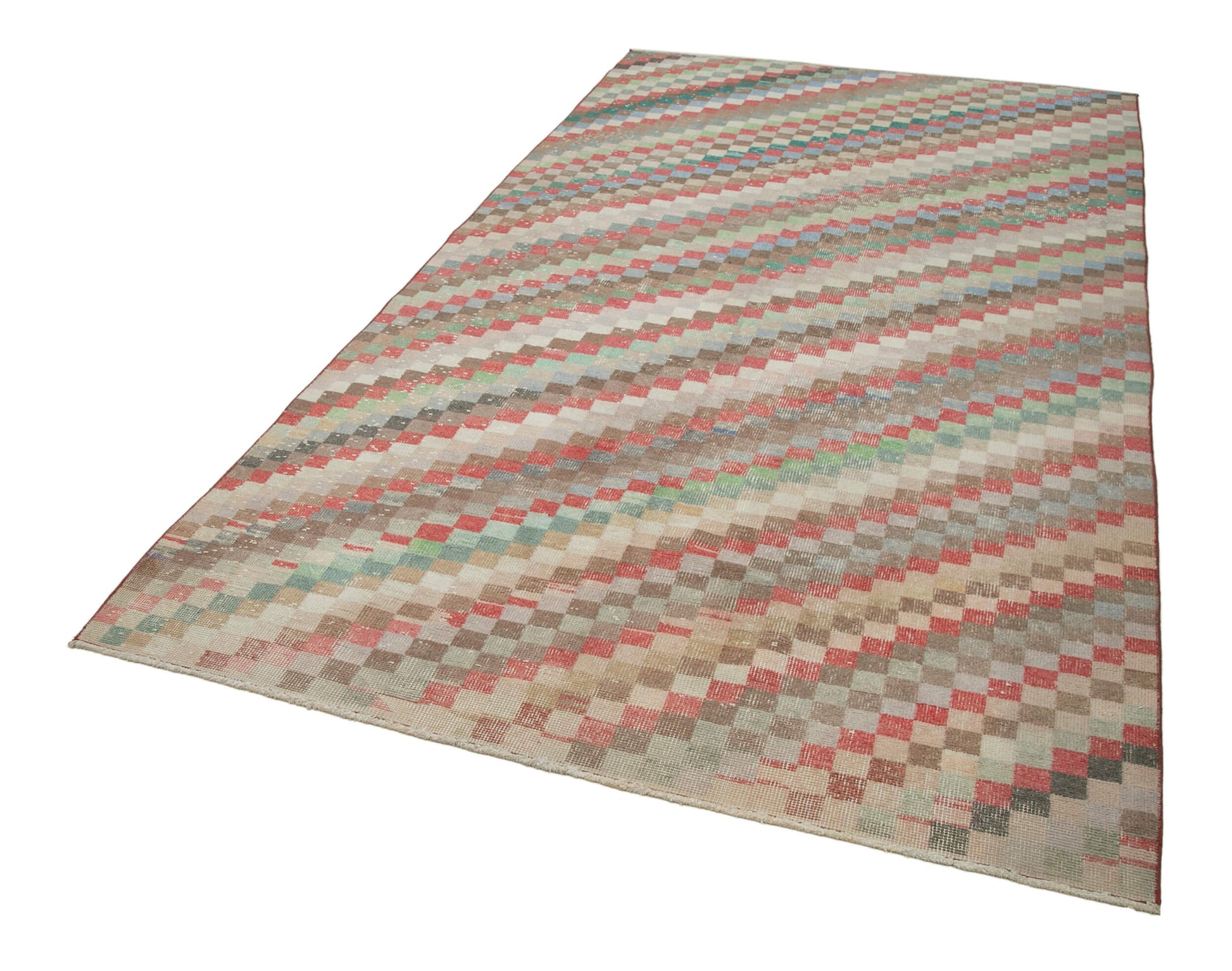 Checkered Kilim Beyaz Damalı Pamuk Yün El Dokuma Halısı 152x288 Agacan