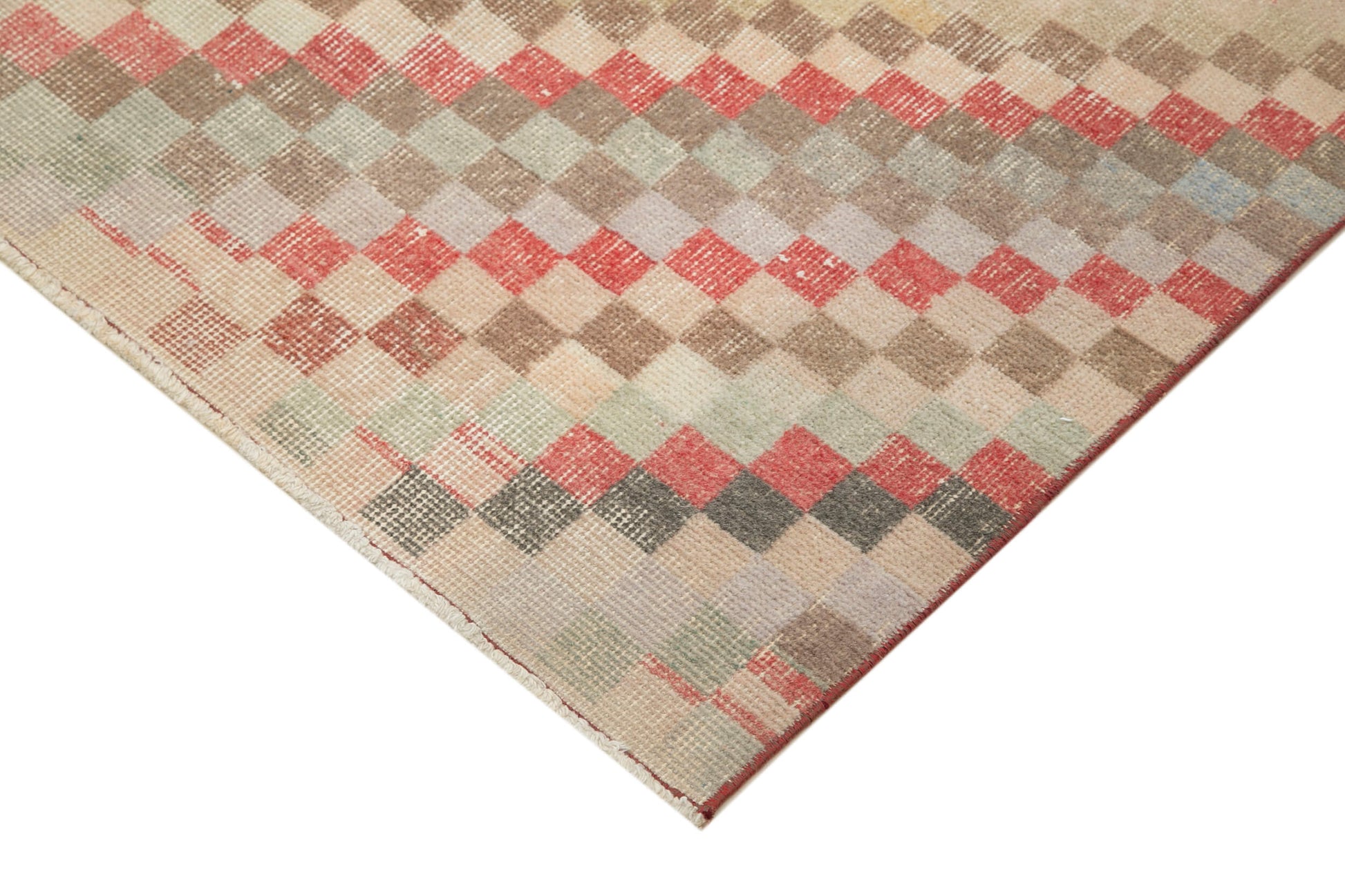 Checkered Kilim Beyaz Damalı Pamuk Yün El Dokuma Halısı 152x288 Agacan