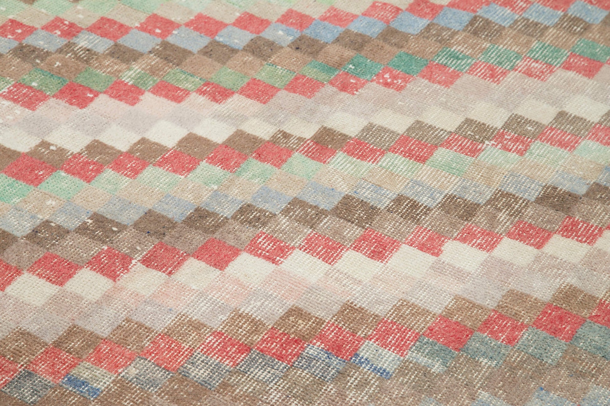 Checkered Kilim Beyaz Damalı Pamuk Yün El Dokuma Halısı 152x288 Agacan