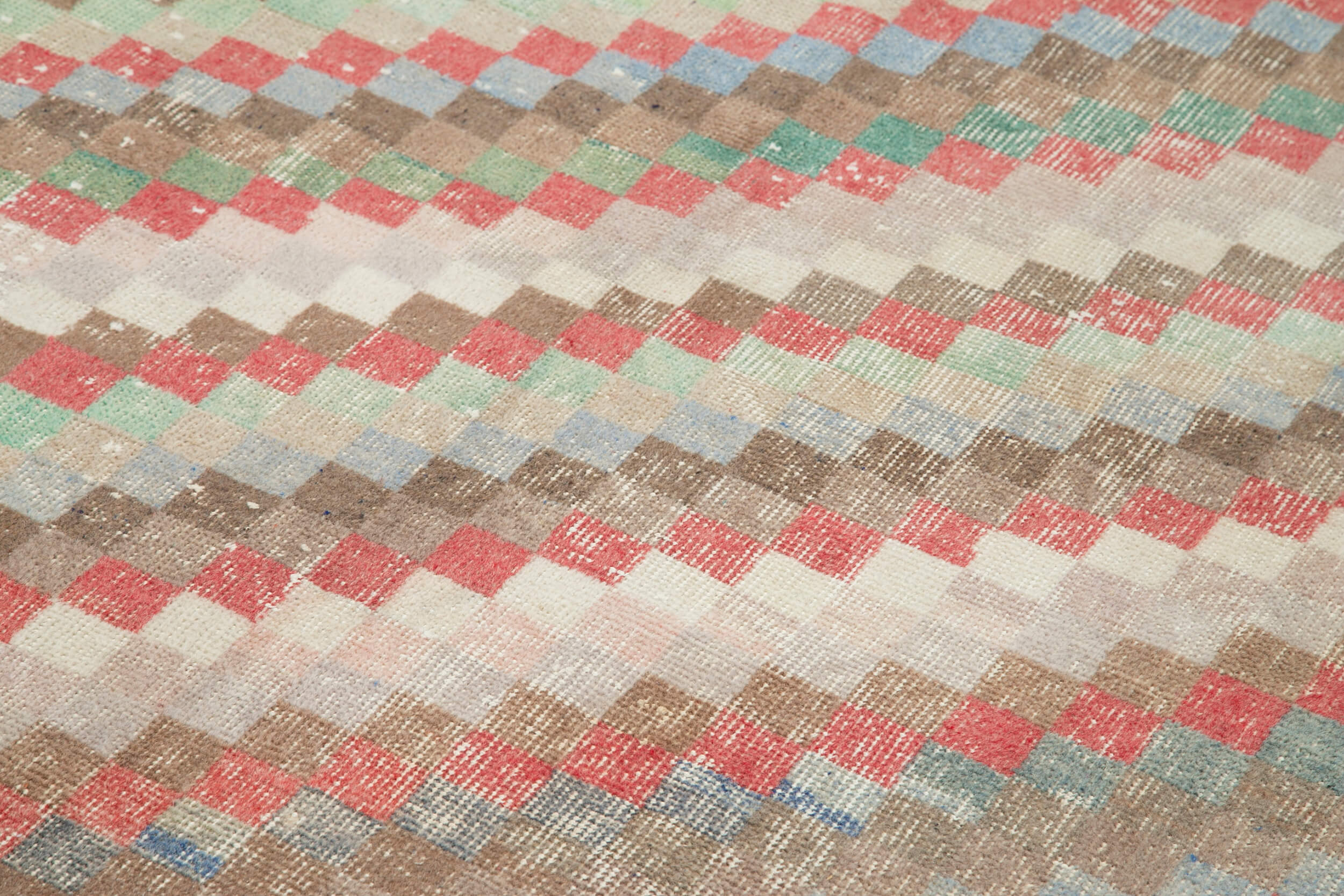 Checkered Kilim Beyaz Damalı Pamuk Yün El Dokuma Halısı 152x288 Agacan