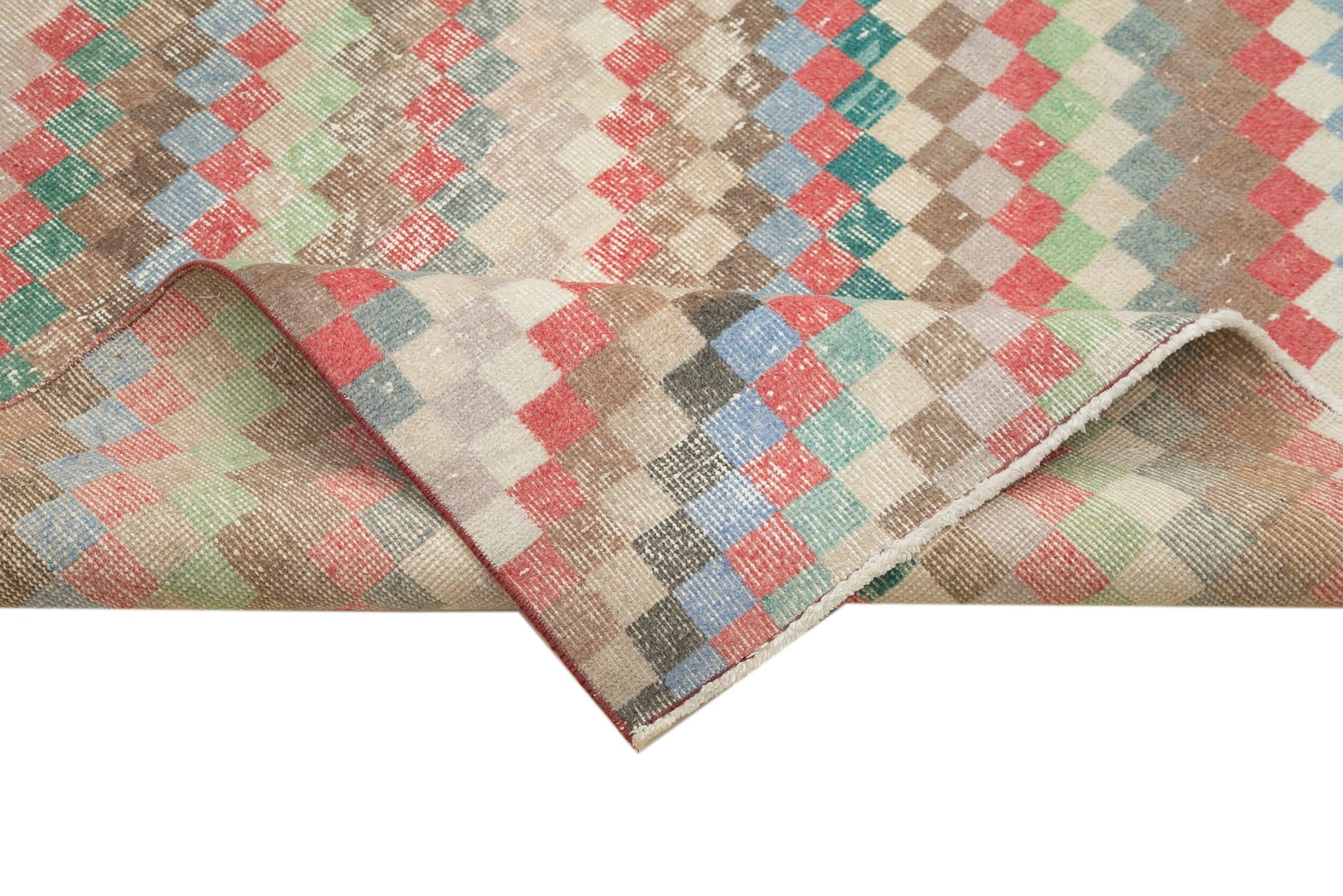 Checkered Kilim Beyaz Damalı Pamuk Yün El Dokuma Halısı 152x288 Agacan