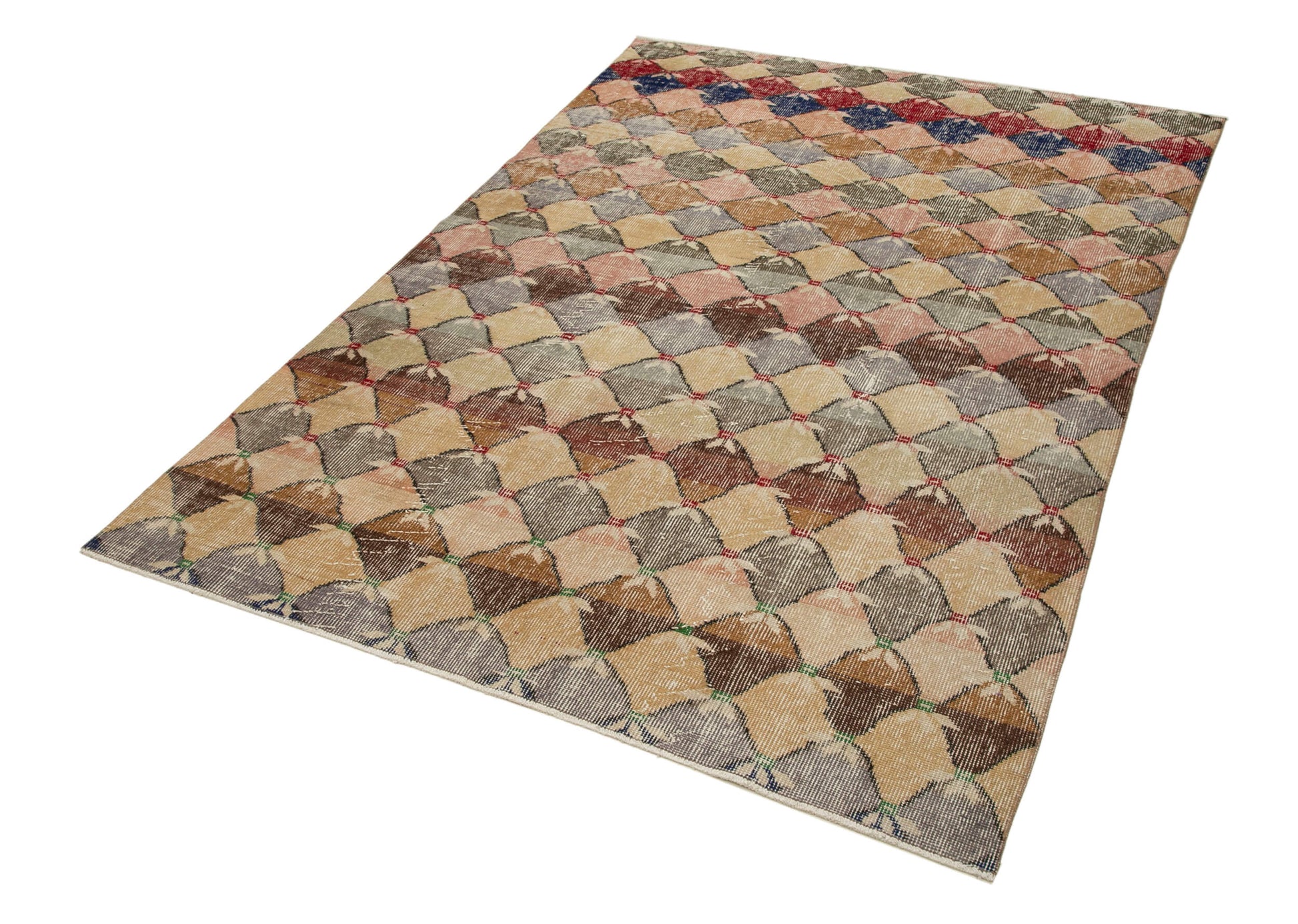 Checkered Kilim Beyaz Damalı Pamuk Yün El Dokuma Halısı 165x235 Agacan