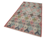 Checkered Kilim Beyaz Damalı Pamuk Yün El Dokuma Halısı 134x273 Agacan