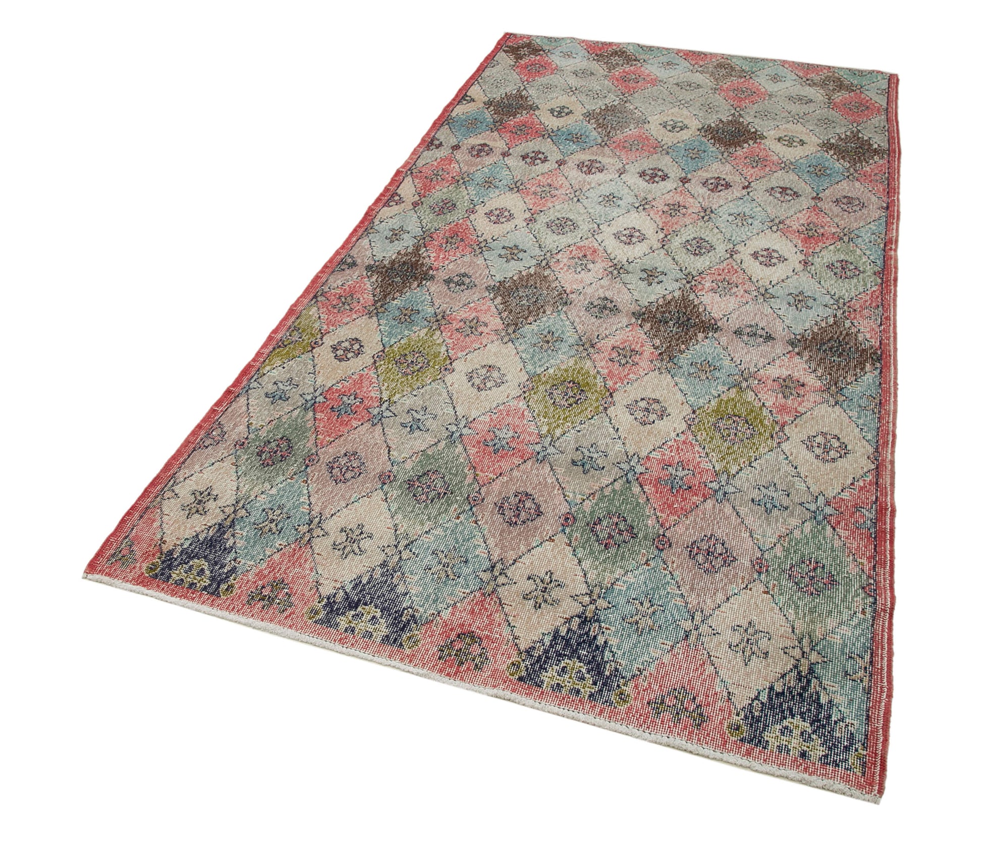 Checkered Kilim Beyaz Damalı Pamuk Yün El Dokuma Halısı 134x273 Agacan