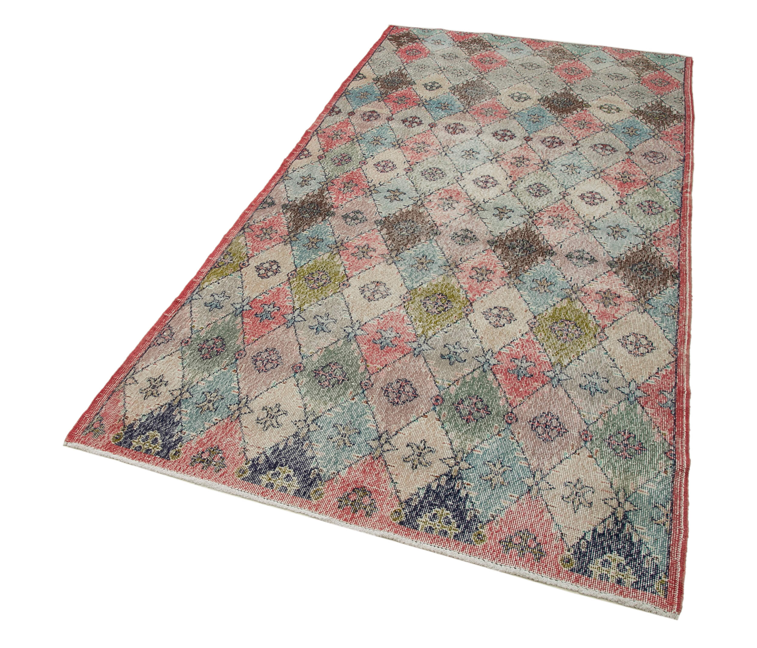 Checkered Kilim Beyaz Damalı Pamuk Yün El Dokuma Halısı 134x273 Agacan