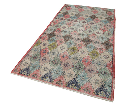 Checkered Kilim Beyaz Damalı Pamuk Yün El Dokuma Halısı 134x273 Agacan