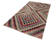 Checkered Kilim Kırmızı Damalı Pamuk Yün El Dokuma Halısı 158x279 Agacan