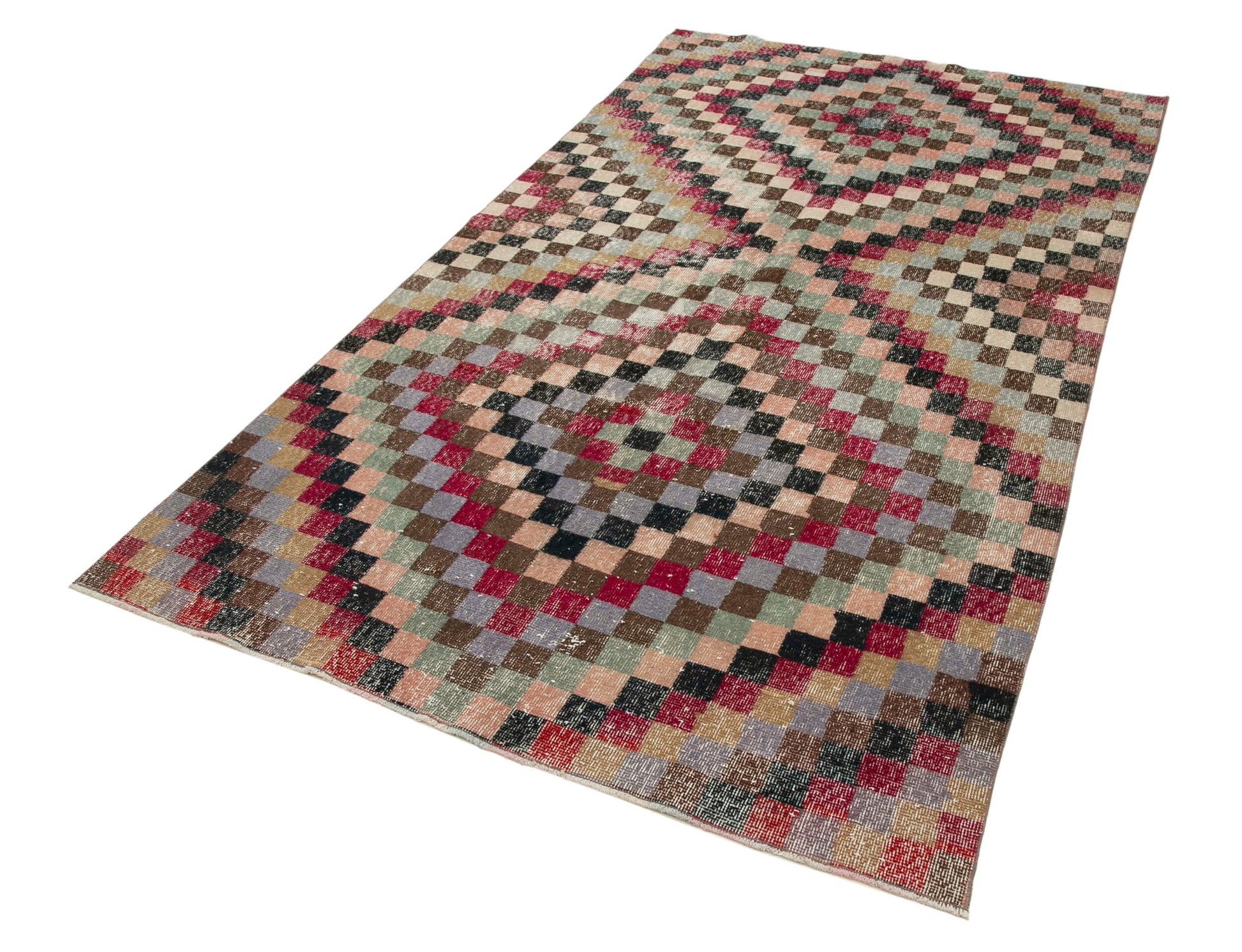 Checkered Kilim Kırmızı Damalı Pamuk Yün El Dokuma Halısı 158x279 Agacan