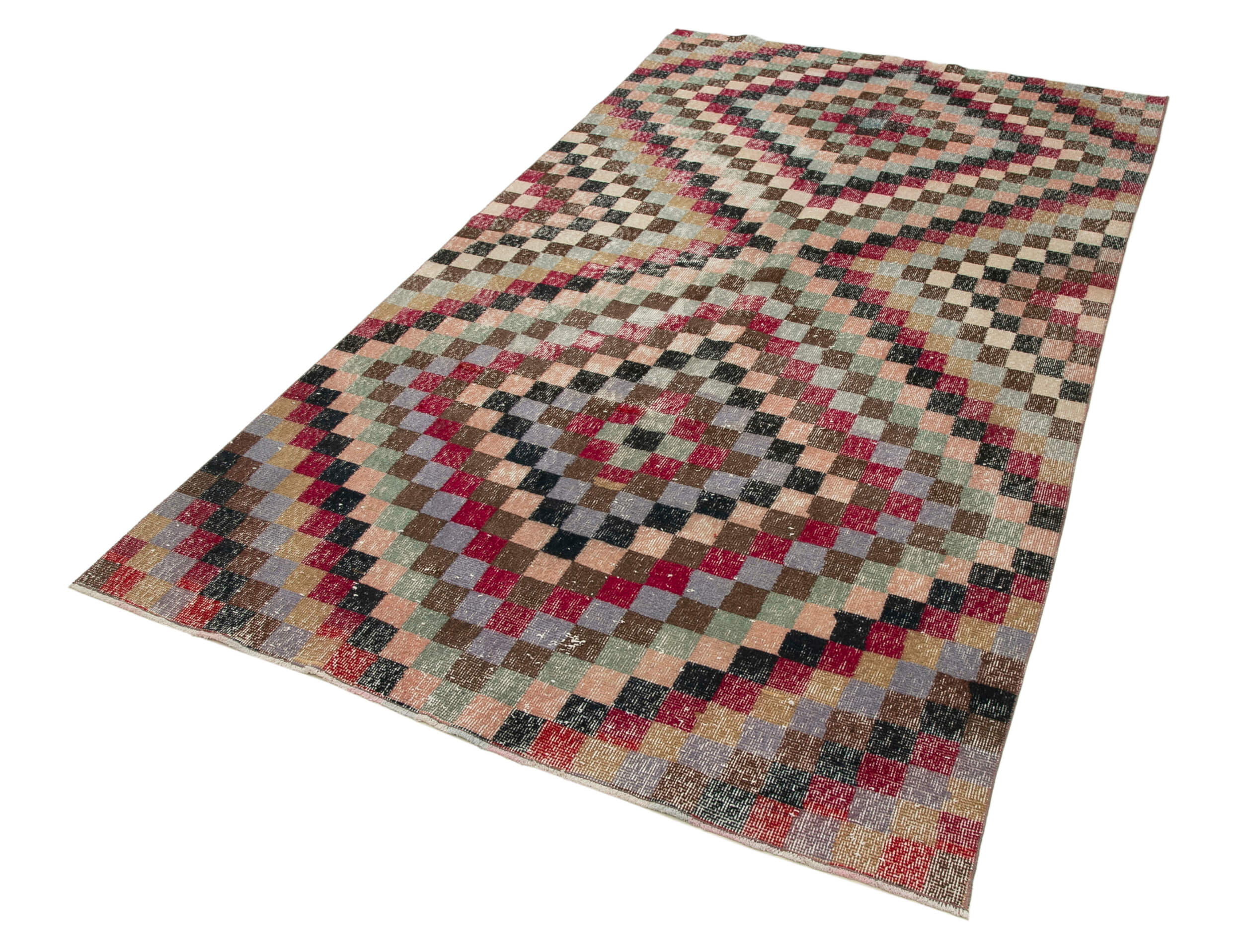 Checkered Kilim Kırmızı Damalı Pamuk Yün El Dokuma Halısı 158x279 Agacan