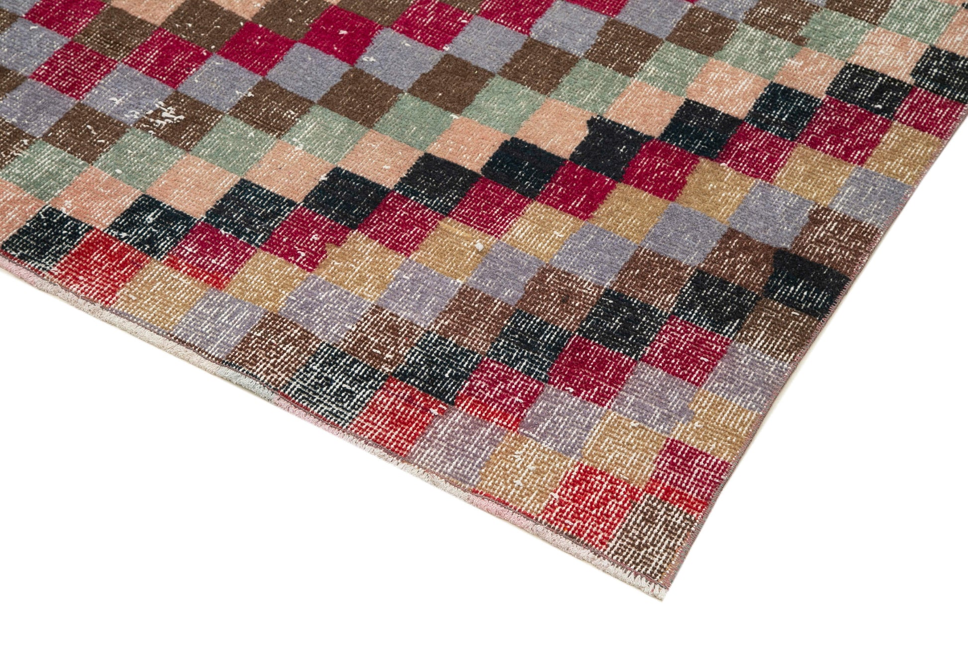 Checkered Kilim Kırmızı Damalı Pamuk Yün El Dokuma Halısı 158x279 Agacan