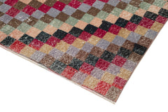 Checkered Kilim Kırmızı Damalı Pamuk Yün El Dokuma Halısı 158x279 Agacan