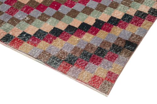 Checkered Kilim Kırmızı Damalı Pamuk Yün El Dokuma Halısı 158x279 Agacan