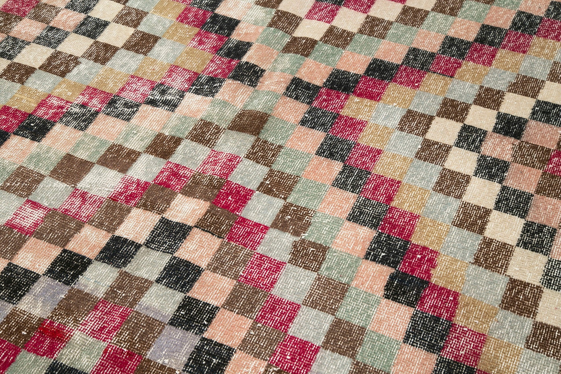Checkered Kilim Kırmızı Damalı Pamuk Yün El Dokuma Halısı 158x279 Agacan