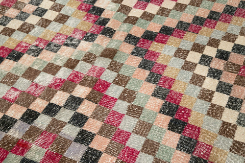 Checkered Kilim Kırmızı Damalı Pamuk Yün El Dokuma Halısı 158x279 Agacan