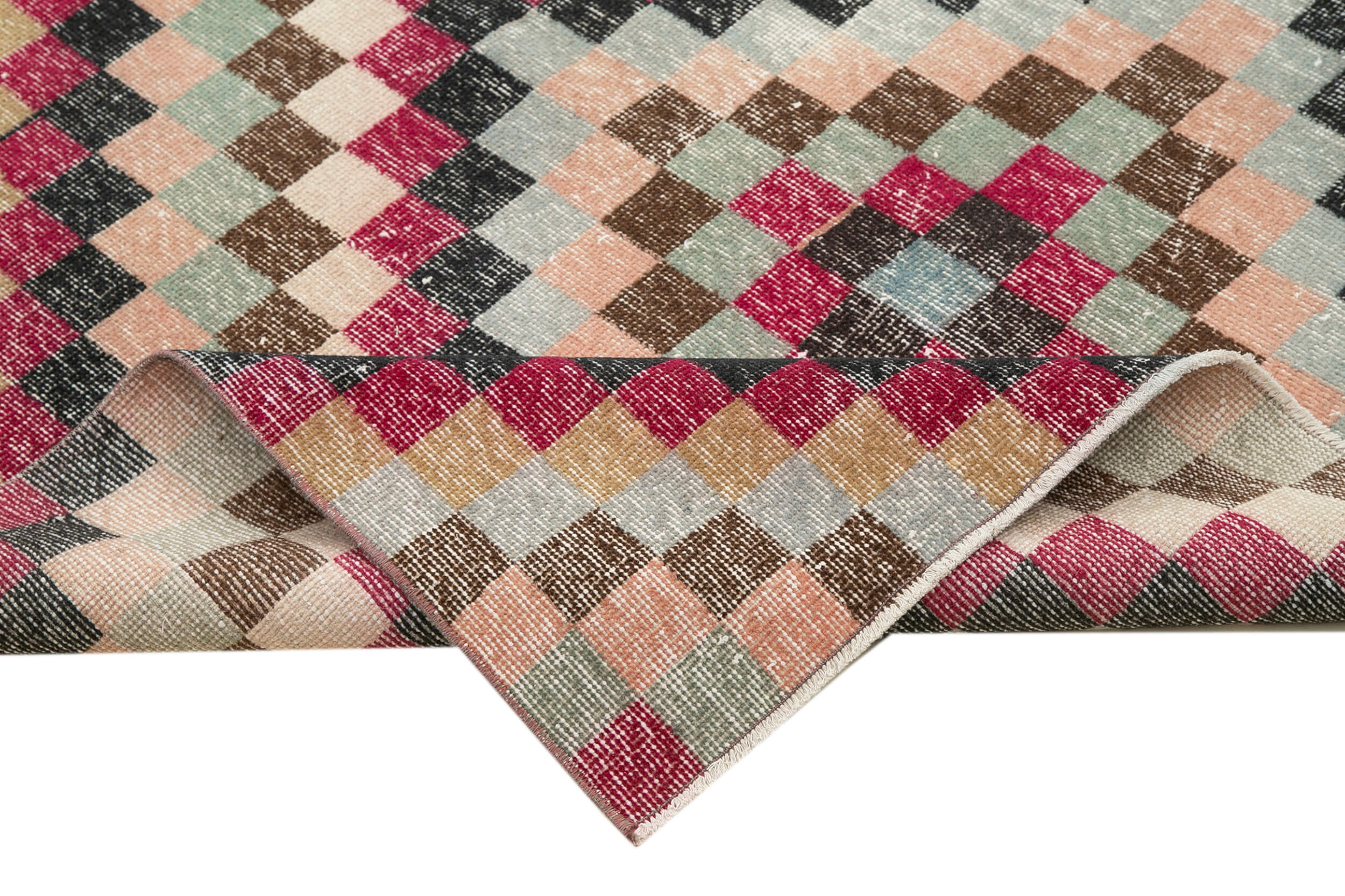 Checkered Kilim Kırmızı Damalı Pamuk Yün El Dokuma Halısı 158x279 Agacan