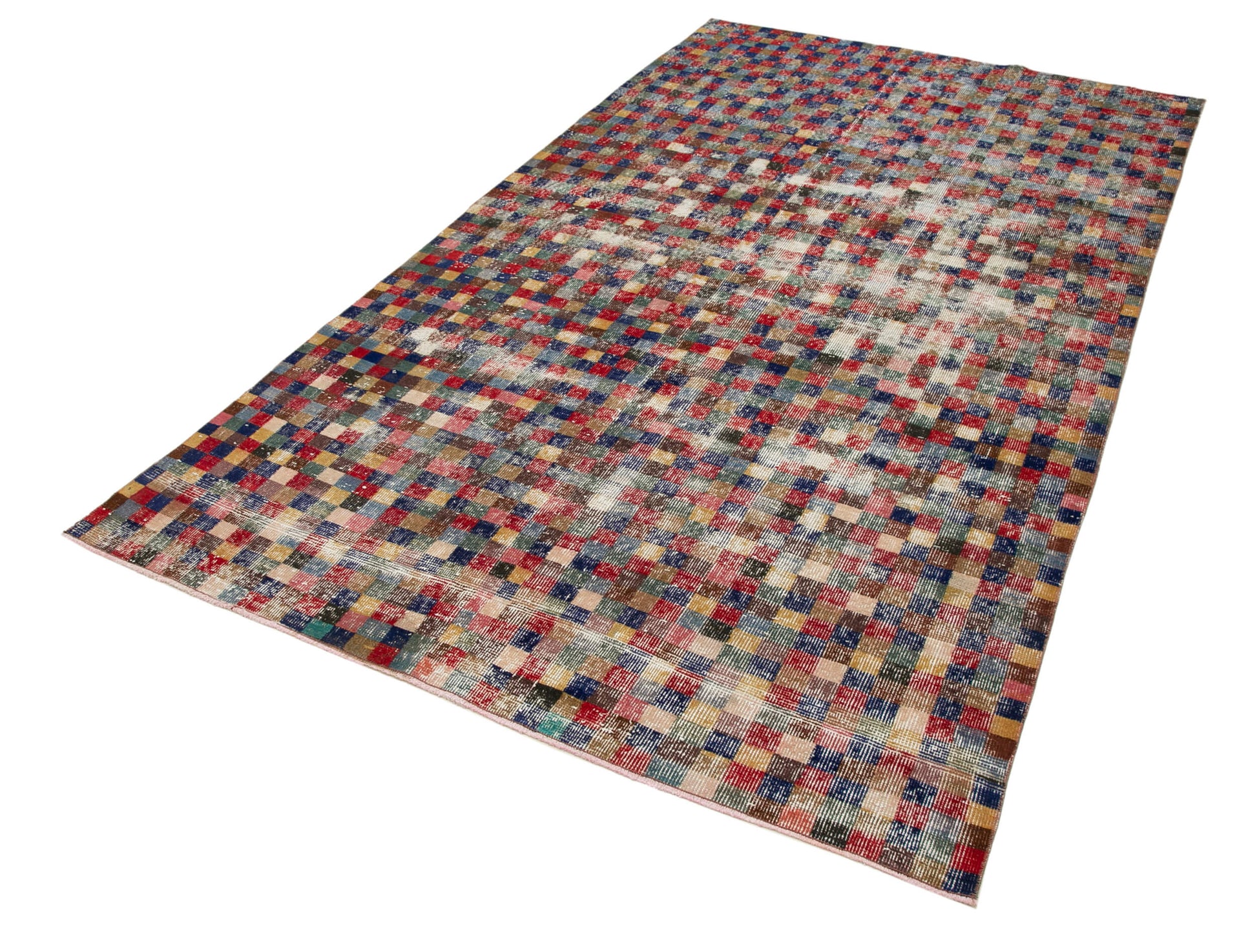 Checkered Kilim Kırmızı Damalı Pamuk Yün El Dokuma Halısı 163x275 Agacan