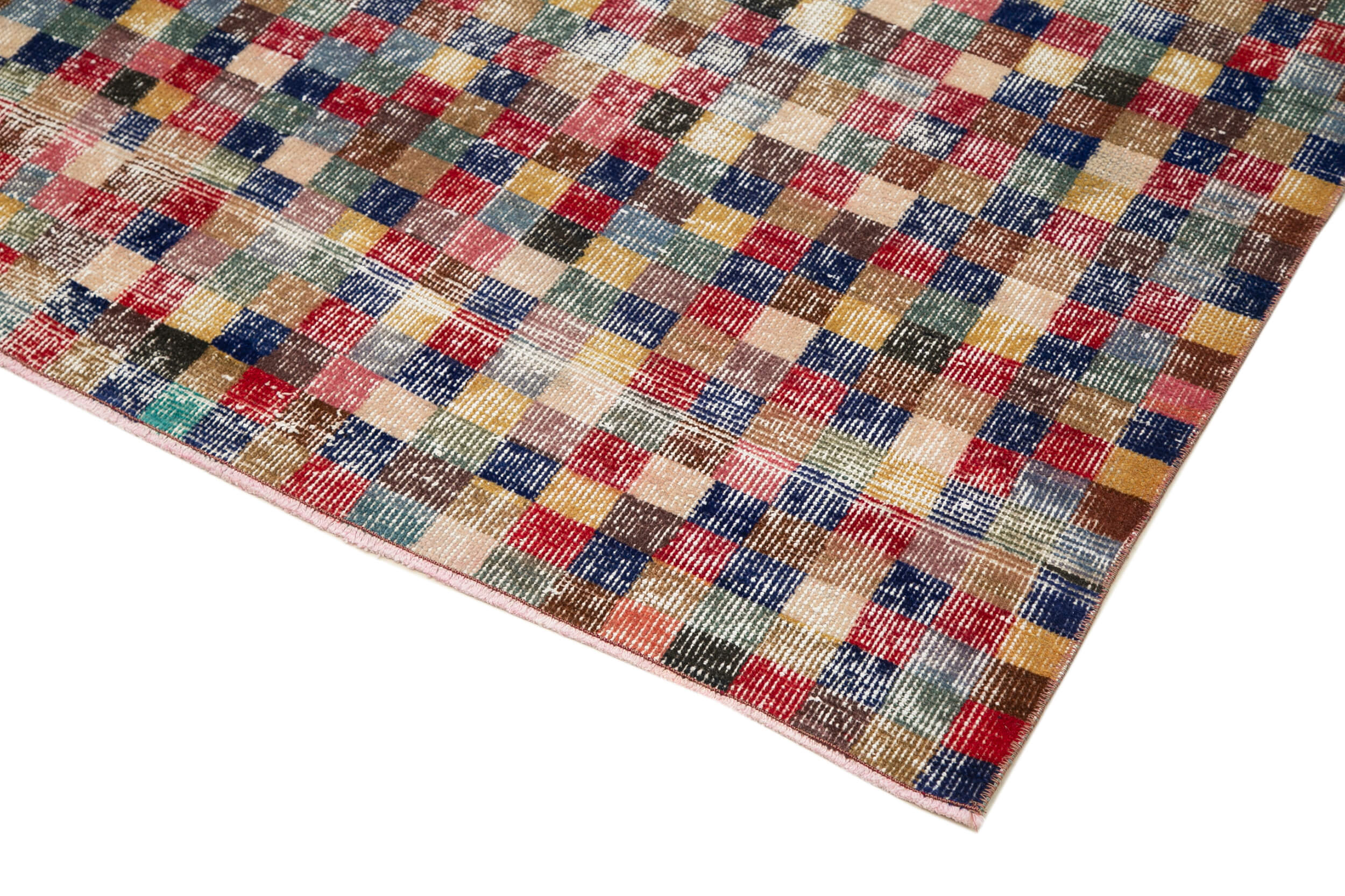 Checkered Kilim Kırmızı Damalı Pamuk Yün El Dokuma Halısı 163x275 Agacan