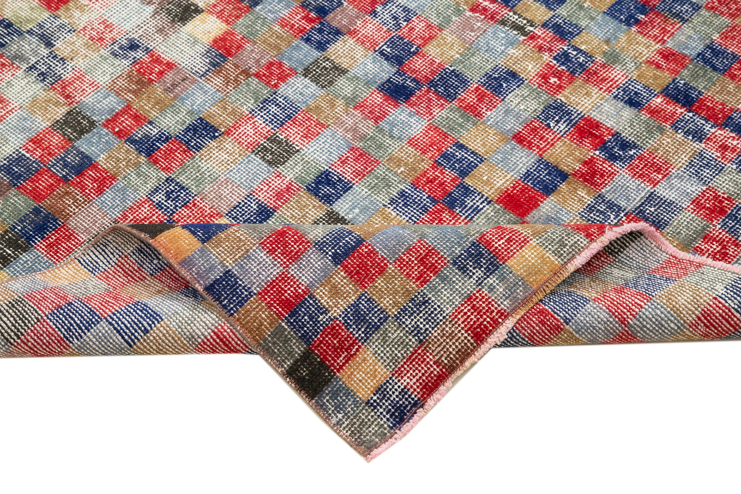 Checkered Kilim Kırmızı Damalı Pamuk Yün El Dokuma Halısı 163x275 Agacan