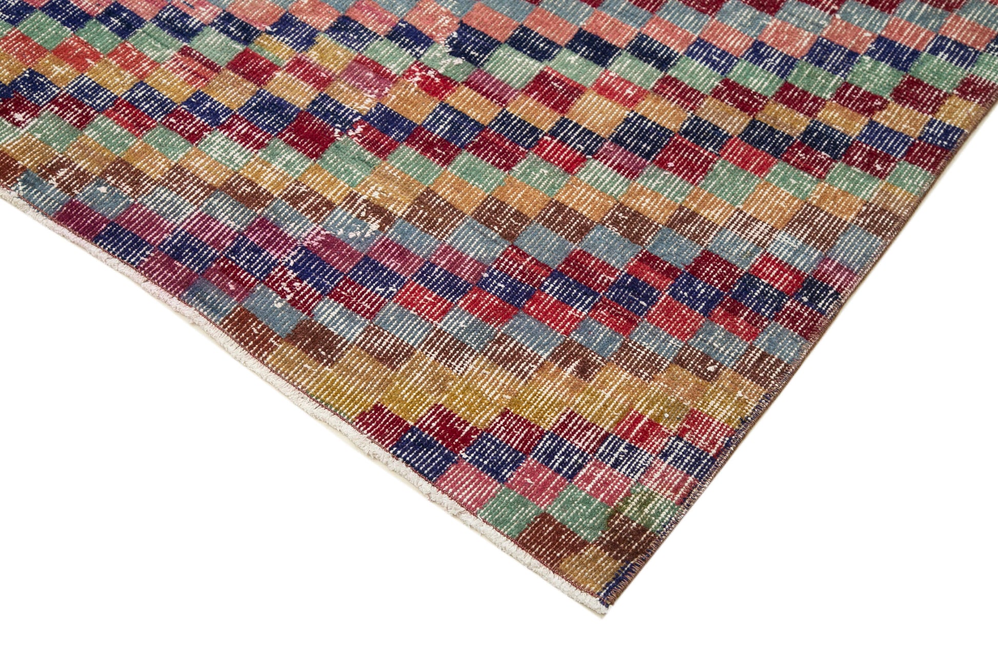 Checkered Kilim Kırmızı Damalı Pamuk Yün El Dokuma Halısı 168x265 Agacan