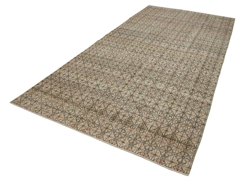 Checkered Kilim Bej Damalı Pamuk Yün El Dokuma Halısı 189x372 Agacan