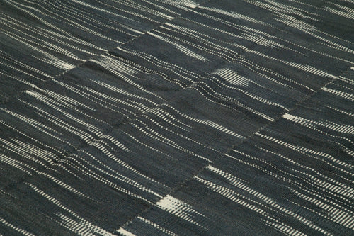 Degrade Kilim Siyah Çizgili Pamuk Yün El Dokuma Halısı 332x407 Agacan