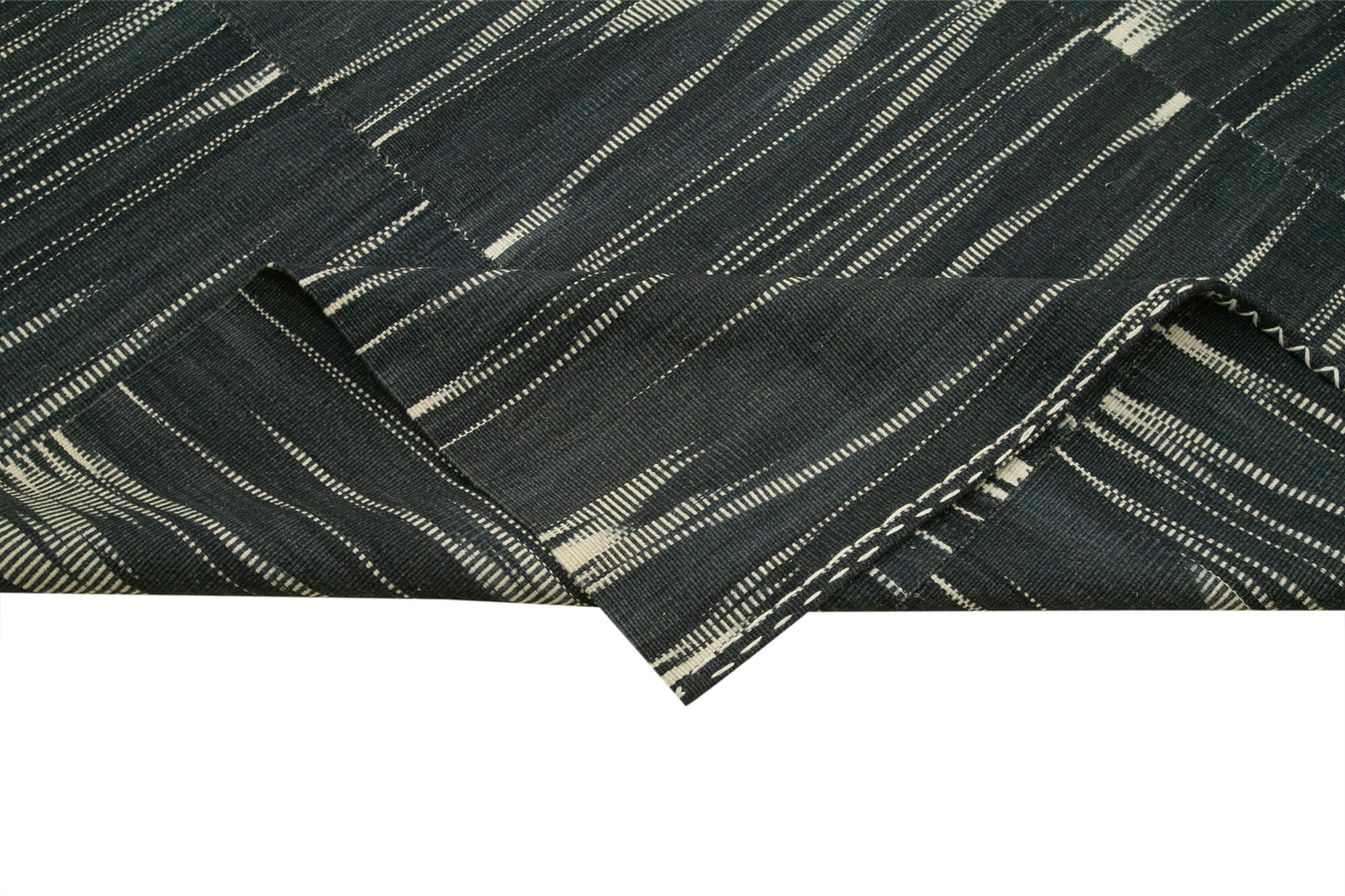 Degrade Kilim Siyah Çizgili Pamuk Yün El Dokuma Halısı 332x407 Agacan