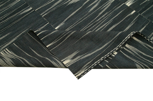Degrade Kilim Siyah Çizgili Pamuk Yün El Dokuma Halısı 332x407 Agacan