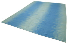 Degrade Kilim Mavi Çizgili Pamuk Yün El Dokuma Halısı 365x483 Agacan