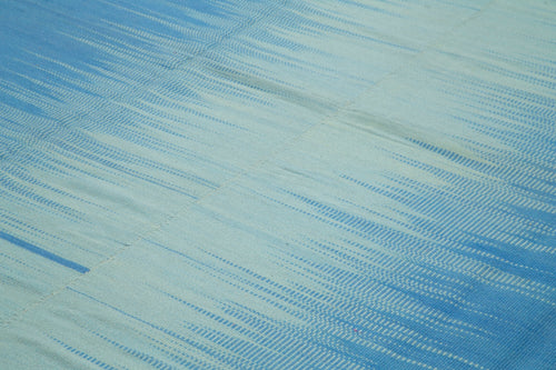 Degrade Kilim Mavi Çizgili Pamuk Yün El Dokuma Halısı 365x483 Agacan