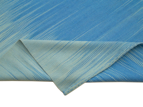 Degrade Kilim Mavi Çizgili Pamuk Yün El Dokuma Halısı 365x483 Agacan